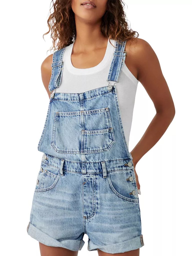 Free People We The Free Ziggy Cotton Denim Romper. Sz: L